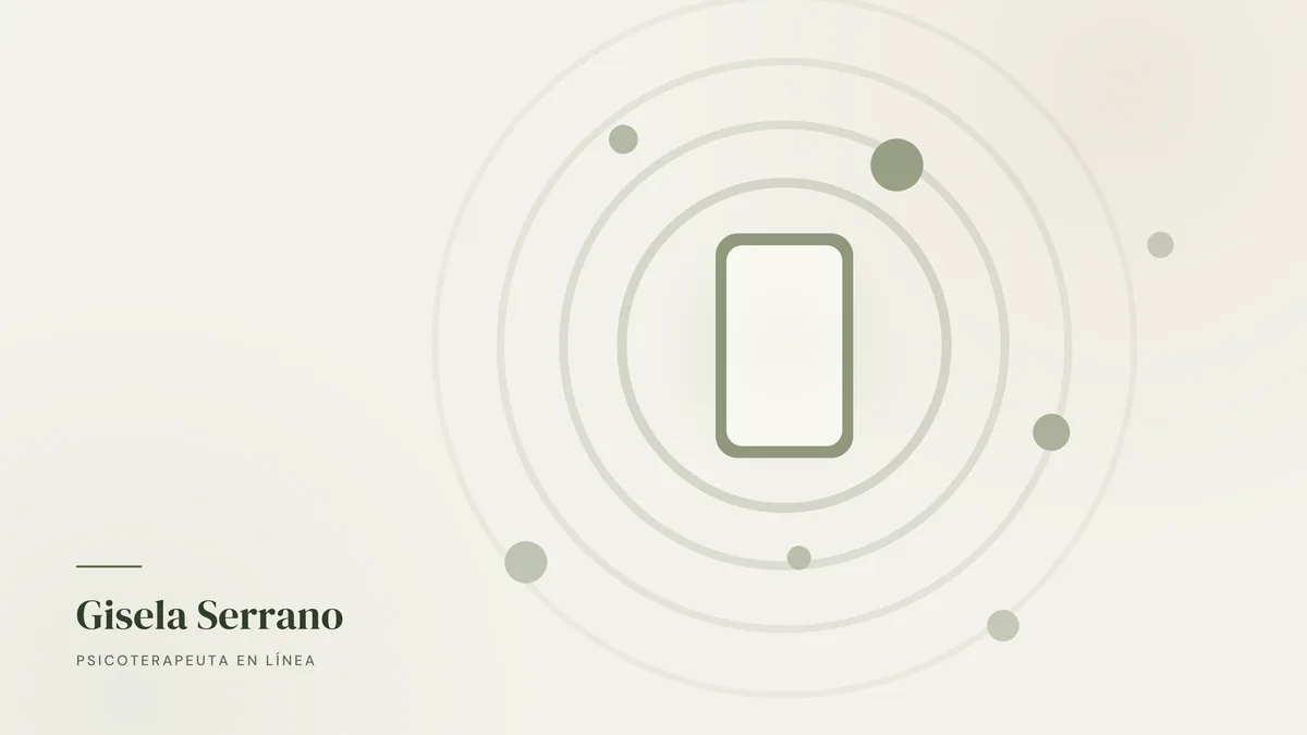 Ilustración abstracta: la pantalla encendida de un teléfono emitiendo ondas y notificaciones que nunca se detienen